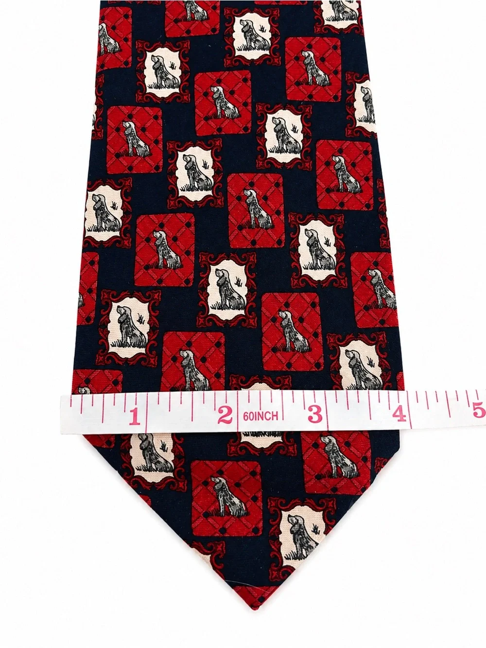 Paolo Gucci 100% Silk Tie Vintage Made in Italy Hunting Dog Red Navy Novelty